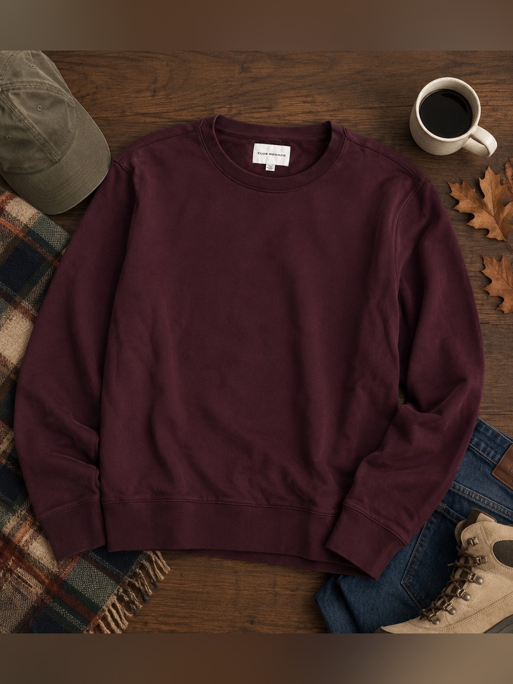 Club Monaco Men’s Burgundy Crewneck Sweatshirt Size Large Minimalist Pullover